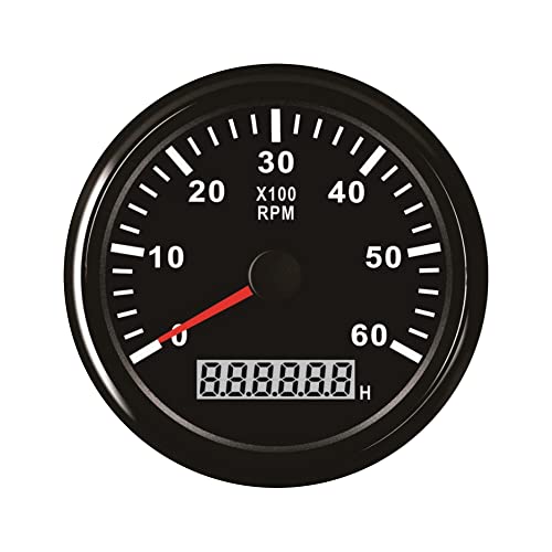 ELING Tachometer Drehzahlmesser mit Stundenzähler für Auto, LKW, Boot, Yacht, 0–6000 U/min, 85 mm, mit Hintergrundbeleuchtung