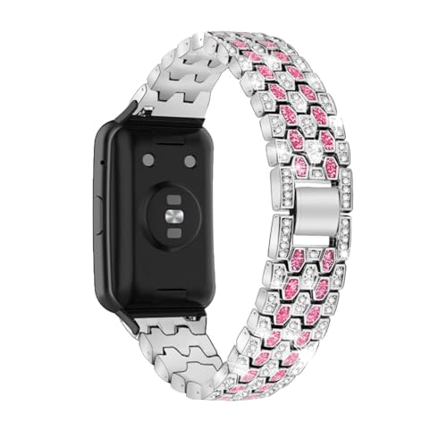 Edelstahl Armbänder für Huawei Watch Fit/ Fit Elegant/ Fit New Armband Damen, mit Strass Diamanten Glänzendes Metall Verstellbares Ersatzarmband Kompatibel mit Huawei Watch Fit Uhrenarmband (Silber 2)