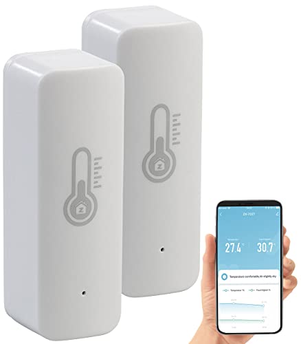 Luminea Home Control ZigBee Hygrometer: 2er-Set ZigBee-Temperatur- & Luftfeuchtigkeits-Sensoren mit App (ZigBee Thermometer Hygrometer)