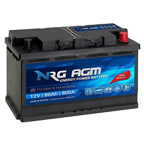 NRG AGM Autobatterie 80Ah 800A/EN 12V Start Stop Plus VRLA Batterie N80AGM