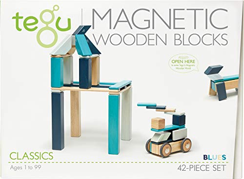 Tegu Magnetisches Holzbausteine - Blautöne - 42 Stück