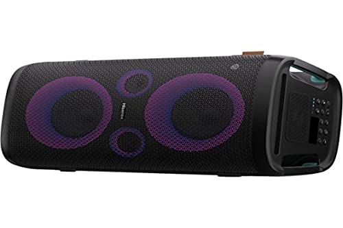 Hisense Party Rocker One, der Bluetooth-Lautsprecher mit einer Leistung von 300 W, integrierter Tieftöner, Karaoke-Modus, integriertes kabelloses Ladepad, AUX-Eingang und Ausgang, USB