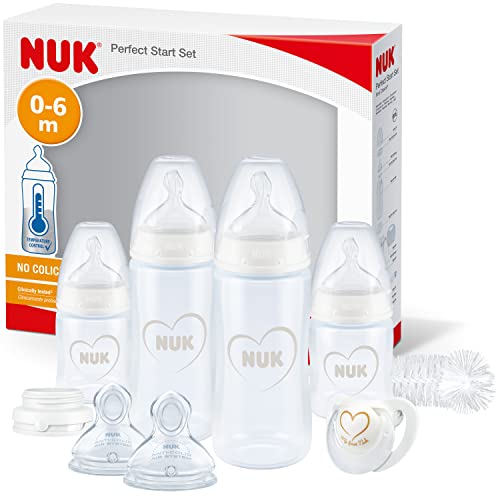 NUK 10225213 Perfect Start Plus Babyflaschen Set, Erstausstattung fürs Baby, Rundum- Sorglos-Paket mit Babyflaschen aus BPA-Frei Polypropylen, 0-6 Monate, beige, 570 g