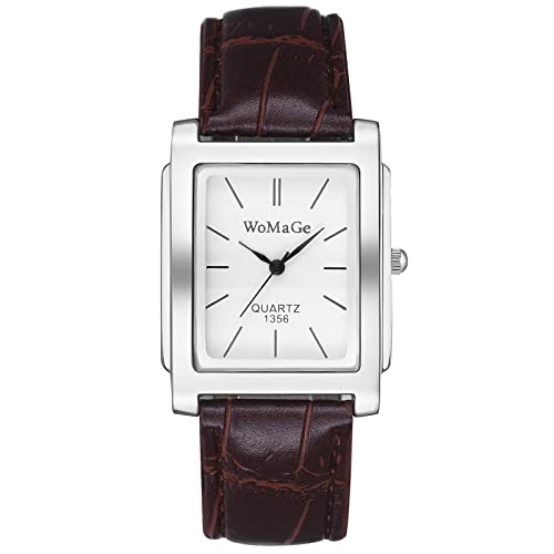 LANCARDO Klassische Vintage-Armbanduhr für Herren, quadratisch, Quarz, analog, silberfarben, Gehäuse, schwarzes braunes Leder, Business-Freizeitkleid, Armbanduhr, braun