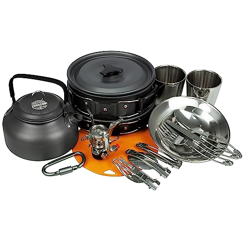 Black Snake® Camping Geschirr 'Himalaya' Kochgeschirr Kombination mit Edelstahl Becher Set, Tellern und Besteck - Big - Schwarz/Silber