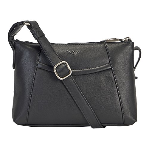 Voi Damen Reißverschlusstasche 21520 aus hochwertigen Kalbs-Nappa-Leder Umhängetasche Schwarz 22x16x5 cm