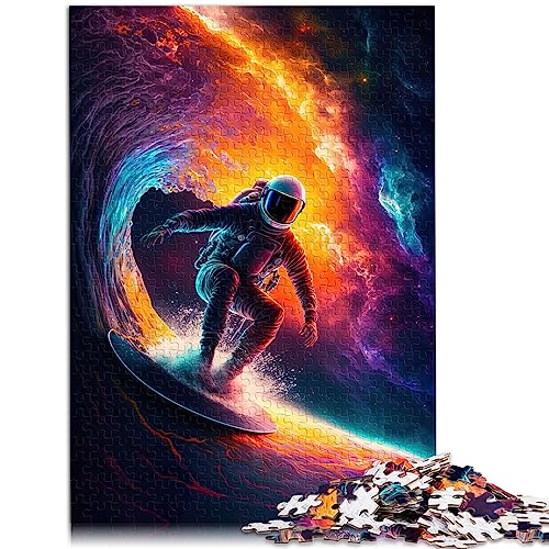 Surfing Astronaut Art Puzzle für Erwachsene, 1000 Teile, Holzpuzzle für Heimdekoration, 19,7 x 29,5 Zoll
