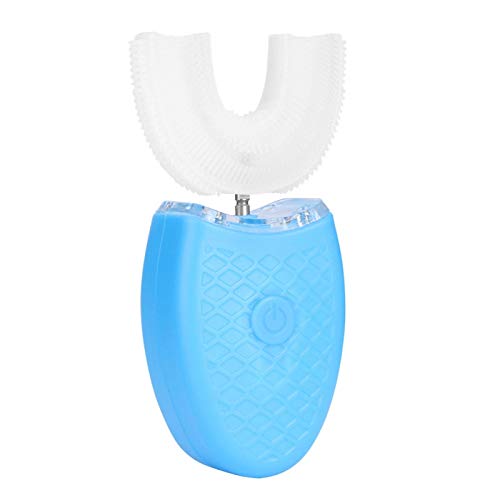 U-förmige elektrische Zahnbürste, Haushalts-U-förmige Zahnaufhellungsbürste, 360 ° Mundreinigung Ultraschall-Silikon USB-Ladezahnbürste(Blau)