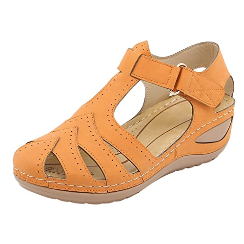 Grogs Schuhe Damen Bequeme Peep Sommerschuhe Strandmode Wedges Toe Atmungsaktive Sandalen Damen Damensandalen Sandalen Damen Breite Füße (Orange, 38)