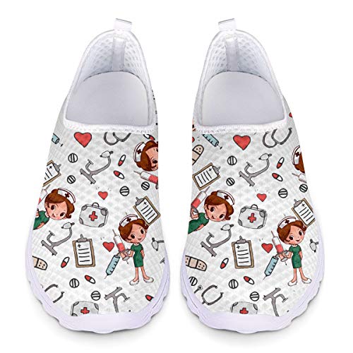 UOIMAG Krankenschwester Schuhe Geschenk für Frauen Mädchen Grau Slip On Schuhe Atmungsaktive Mesh Schuhe Flat Sport Sneaker 39EU