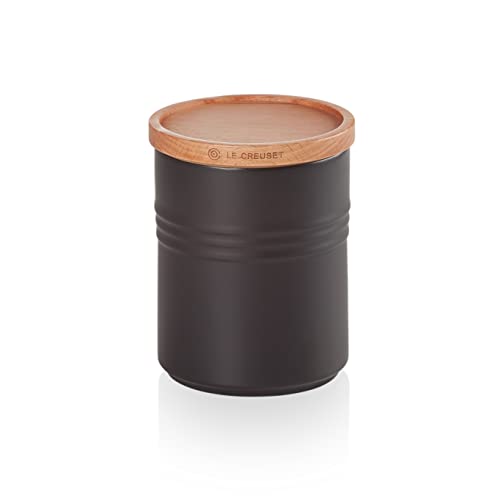 LE CREUSET Stoneware Medium Storage Jar with Wooden Lid - Satin Black