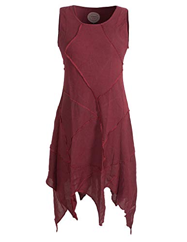 Vishes - Alternative Bekleidung - Armloses Einfarbiges Patchwork Zipfelkleid aus handgewebter Baumwolle dunkelrot 50