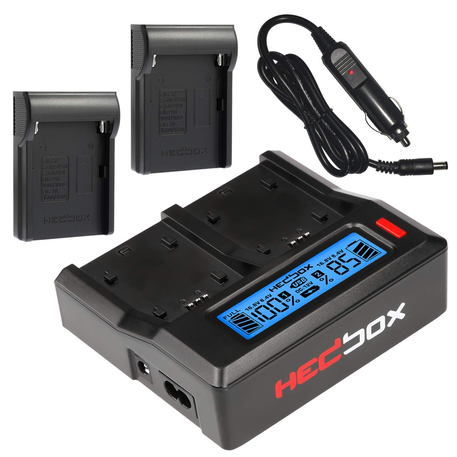 HEDBOX RP-DC50/DFM50-2-Fach Ladegerät mit LCD für Sony NP- F550, F770, F970, und Hedbox RP- NPF550, NPF770, NPF970, NPF1000