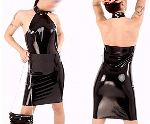 Sexy Fetisch Latex Exotisches Kleid für Erwachsene Clubwear Black Gummi-Kostüm-Gelb_L.