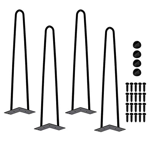 Lospitch Hairpin Beine 40cm Tischbeine Haarnadel Metall Schwarz, Doppelstab Metall Füße Heimwerker, Tisch Beinen für Esstisch, Couchtisch, Schreibtisch, inklusive Freie Bodenschoner und Schrauben