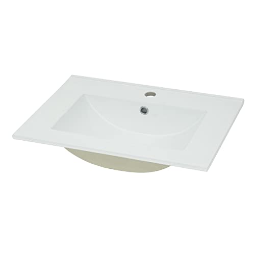 Mendler Waschbecken HWC-D16, Waschtisch Handwaschbecken Badezimmer Bad, Keramik eckig weiß - 61cm 18mm Kante