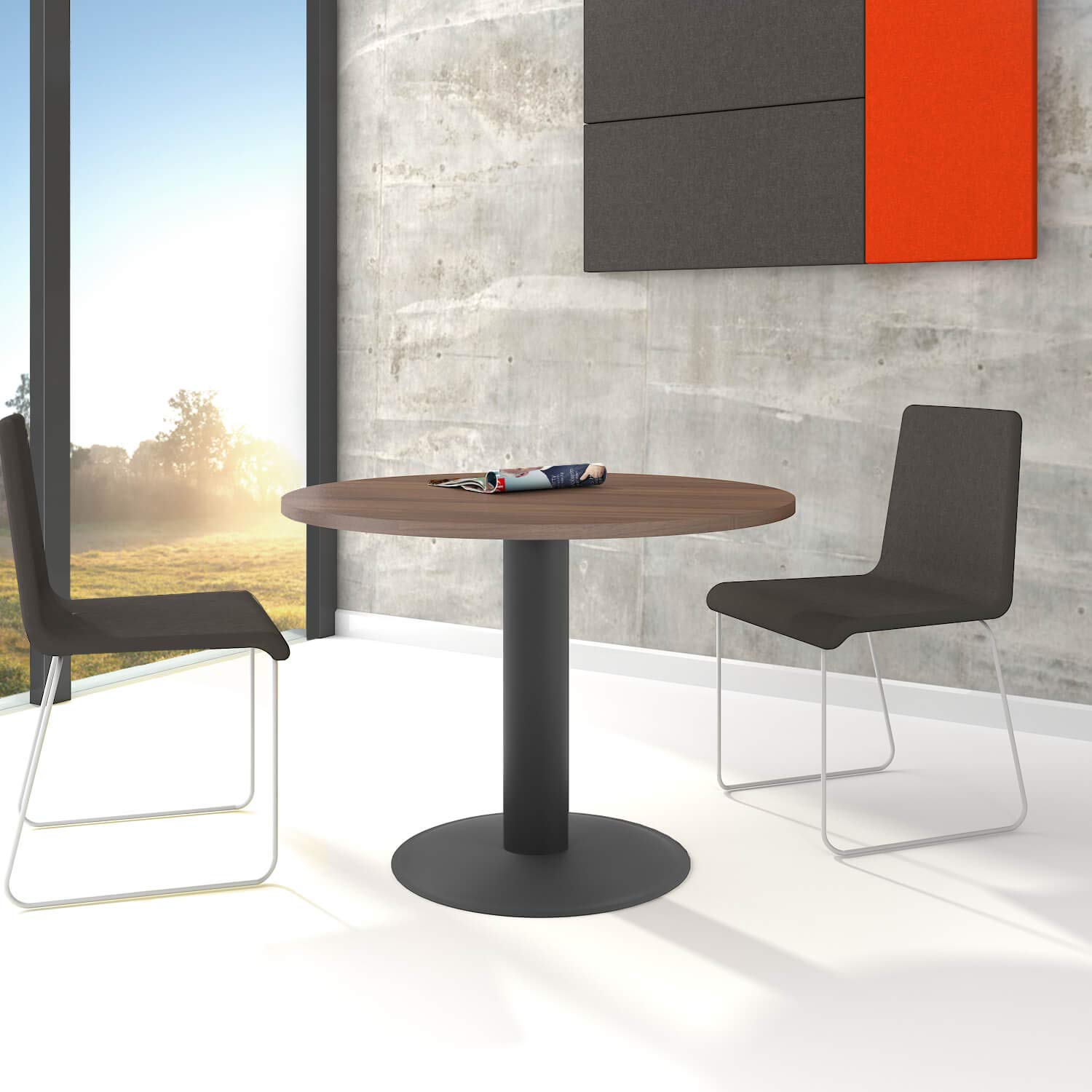 Weber Büro Optima runder Besprechungstisch Ø 100 cm Nussbaum Anthrazites Gestell Tisch Esstisch