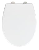 WENKO WC-Sitz Vorno Neo Weiß, hygienischer Toilettendeckel mit Absenkautomatik, Toilettensitz aus bruchsicherem, antibakteriellem Duroplast, Schnellbefestigung aus rostfreiem Edelstahl, 37 x 46 cm