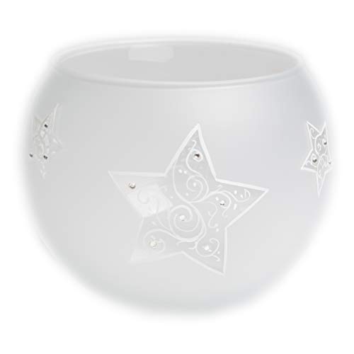 Vase runde Kugelvase Glaskugel Leuchtkugel 15 cm handbemalt Motiv Milchglas Sterne mit Glitzersteinchen inkl. Geschenkbox