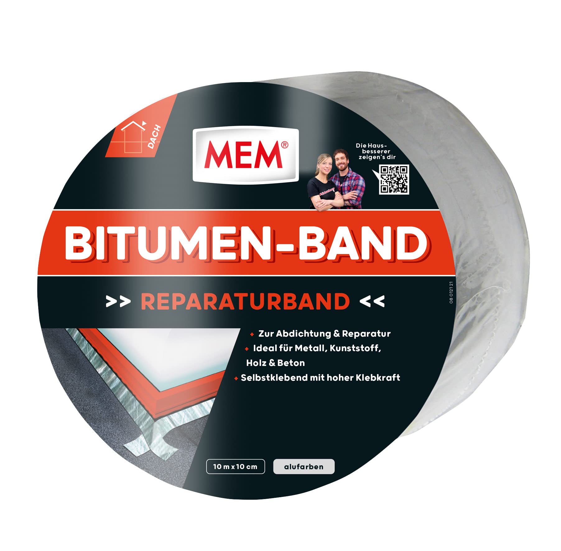 MEM Bitumen-Band, Selbstklebendes Dichtungsband, UV-beständige Schutzfolie, Stärke: 1,5 mm, Maße: 10 cm x 10 m, Farbe: Aluminium