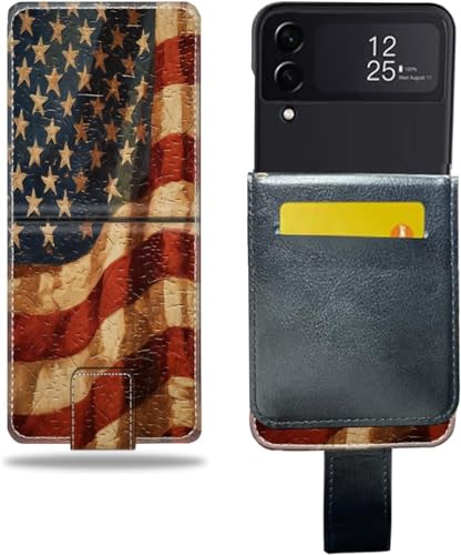 Hushuwan Brieftaschen-Hülle for Z Flip3 5G, Brieftaschen-Hülle mit amerikanischem Flag-Art cc124-Muster, PU-Leder, Flip-Folio, Ausweis- und Kreditkarten-Tasche, Schlüsselband/858