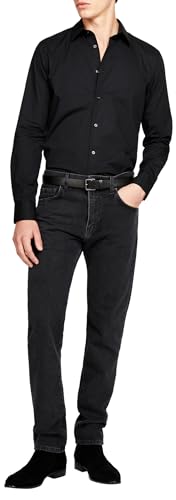 Sisley Herren skjorte 5cnx5ql19 Shirt, Black 100, 42 EU