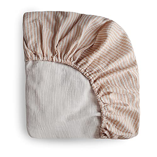 Mushie Musselin Spannbettlaken | Baby & Kinder Spannbetuch 40x10x100 cm | Atmungsaktive 100% Baumwolle (Natural Stripe-Small)