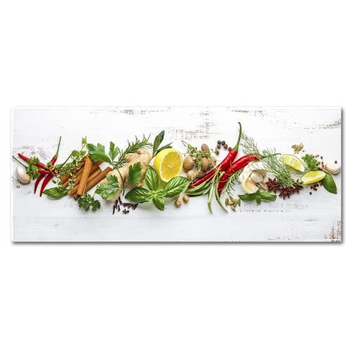 Küchenbild Shabby Herbs | Kräuter Glas Glasbild Wandbild | 4 mm Starkes Floatglas | 30 x 80 cm