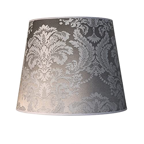 Lampenschirm Silber groß mit Barock-Muster Ø38cm für Stehlampe E27 Stoff Schirm Stehleuchte