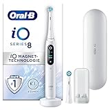 Oral-B iO Series 8 Elektrische Zahnbürste/Electric Toothbrush, 2 Aufsteckbürsten, 6 Putzmodi für Zahnpflege, Display & Reiseetui, Designed by Braun, white alabaster