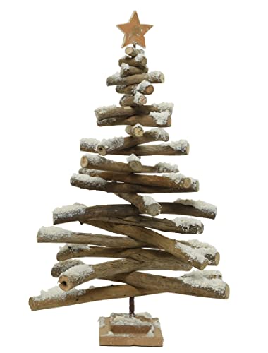 ETC ausgefallener Dekobaum Weihnachtsbaum verdrehbarer Weihnachtsbaum beschneit aus Pinienholz mit Stern-Spitze ideal für jahreszeitliche Deko
