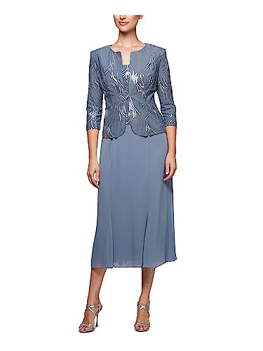 Alex Evenings Damen Teelanges Knopfleiste vorne Kleid für besondere Anlässe, Stahlblau, 40