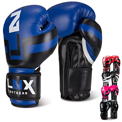 LNX Boxhandschuhe Performance Pro 10 12 14 16 Oz - ideal für Kickboxen Boxen Muay Thai MMA Kampfsport UVM blau/schwarz (401) 16 Oz