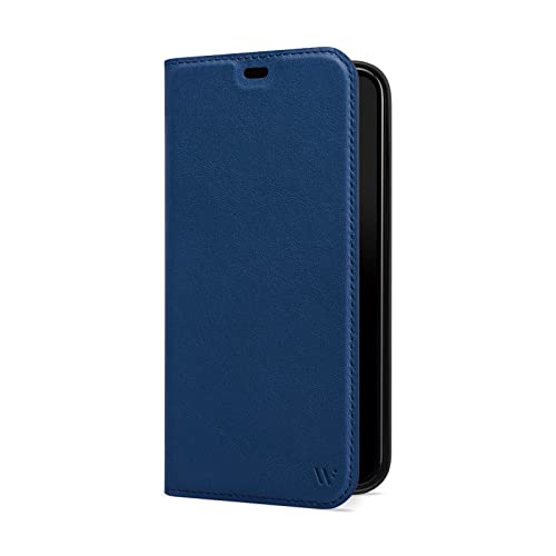 WIIUKA Hülle für iPhone 14 Plus, Leder aus Deutschland, mit Kartenfach, extra Dünn, Handyhülle mit Standfunktion, Tasche Blau