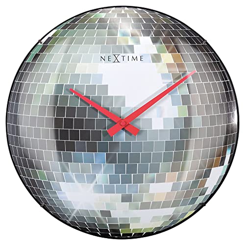 Wall Clock 35cm-Silent-Silver-Dome Glass-NeXtime Disco Ball