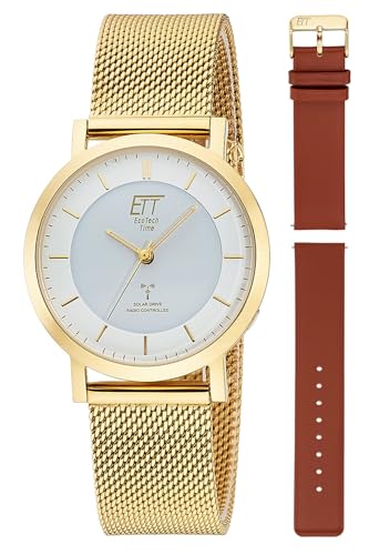ETT Eco Tech Time Funk Solar Damen Uhr Analog mit Edelstahl,Leder Armband ELS-11619-11MS