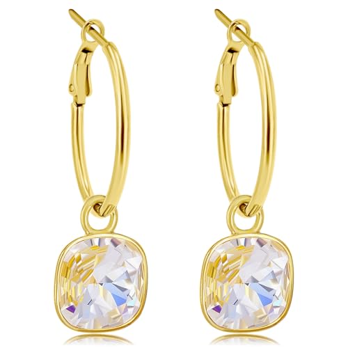 Gold Creolen Charm Anhänger Swarovski® Kristalle Ohrringe 925 Sterling NOBEL SCHMUCK