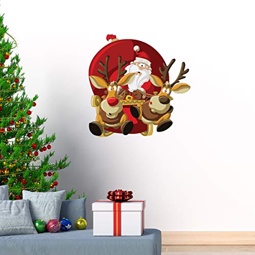 Ambiance Sticker Aufkleber, selbstklebend, Weihnachtsmann mit Rentieren, selbstklebend, 40 x 40 cm