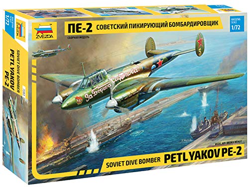 Zvezda 7283 500787283-1:72 PetlyakovPe-2 Soviet Fighter/Bomber-Plastikbausatz-Modellbausatz-Zusammenbauen-Bausatz-für Einsteiger-detailliert, unlackiert