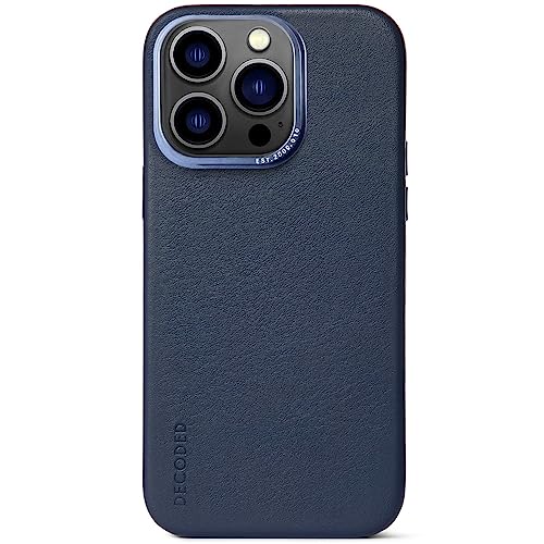 DECODED Schutzhülle - iPhone 14 Pro - Back Cover Case - Hochwertiges Europäisches Leder - Hülle mit Metallknöpfen - Apple Magnetic Technology - Dunkel Blau