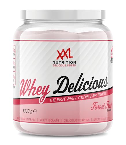 XXL Nutrition - Whey Delicious Protein Pulver - Leckerste Shake - Eiweiss Pulver, Whey Protein Isolat & Konzentrat - Hohe Qualität - 78,5% Proteingehalt - Waldfrüchte - 1000 Gramm