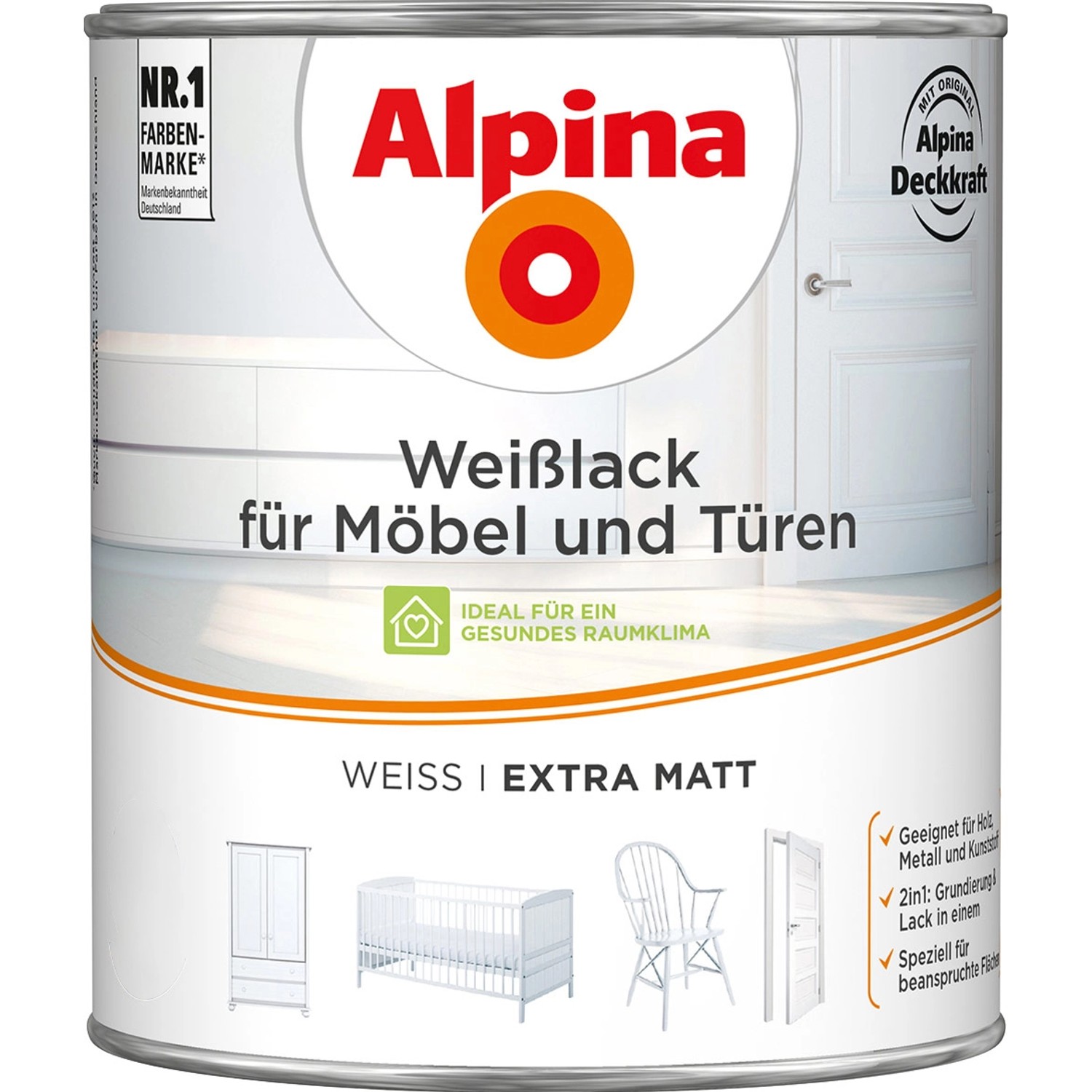 Alpina Weißlack für Möbel & Türen matt 2 Liter