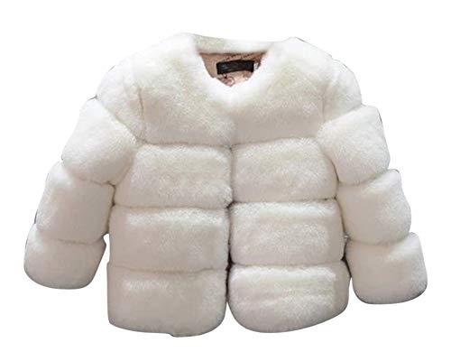 PengGengA Kinder Mädchen Mantel Jacke Kunstpelz Fellmantel Warm Winterjacke Weiß 160