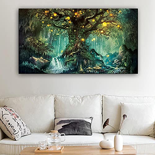 Kuingbhn Landschaft Leinwand Gemälde Magische Wälder Baum Bilder Poster und Drucke für modernes Wohnzimmer Home Wall Art Dekoration 70x140cmx1pcs Rahmenlos