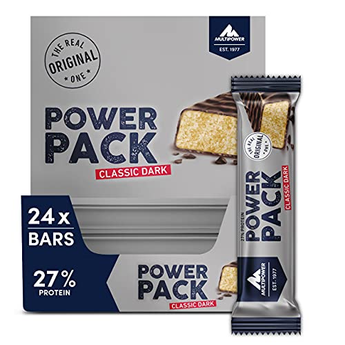 Multipower Power Pack Classic Dark Protein Riegel, Eiweißriegel mit 27 % Protein, klassischer Bar als gesunder Sport-Snack, mit leichter Banane-Vanille-Note, 24 x 35 g