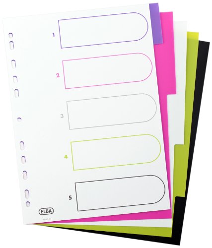 ELBA 400004808 Kunststoff-Register myColour 20er Pack blanko 5 Blatt 5-teilig für DIN A4 Plastikregister mit beschriftbarem Deckblatt Ringbuch Ordner Ring-Mappe multicolor