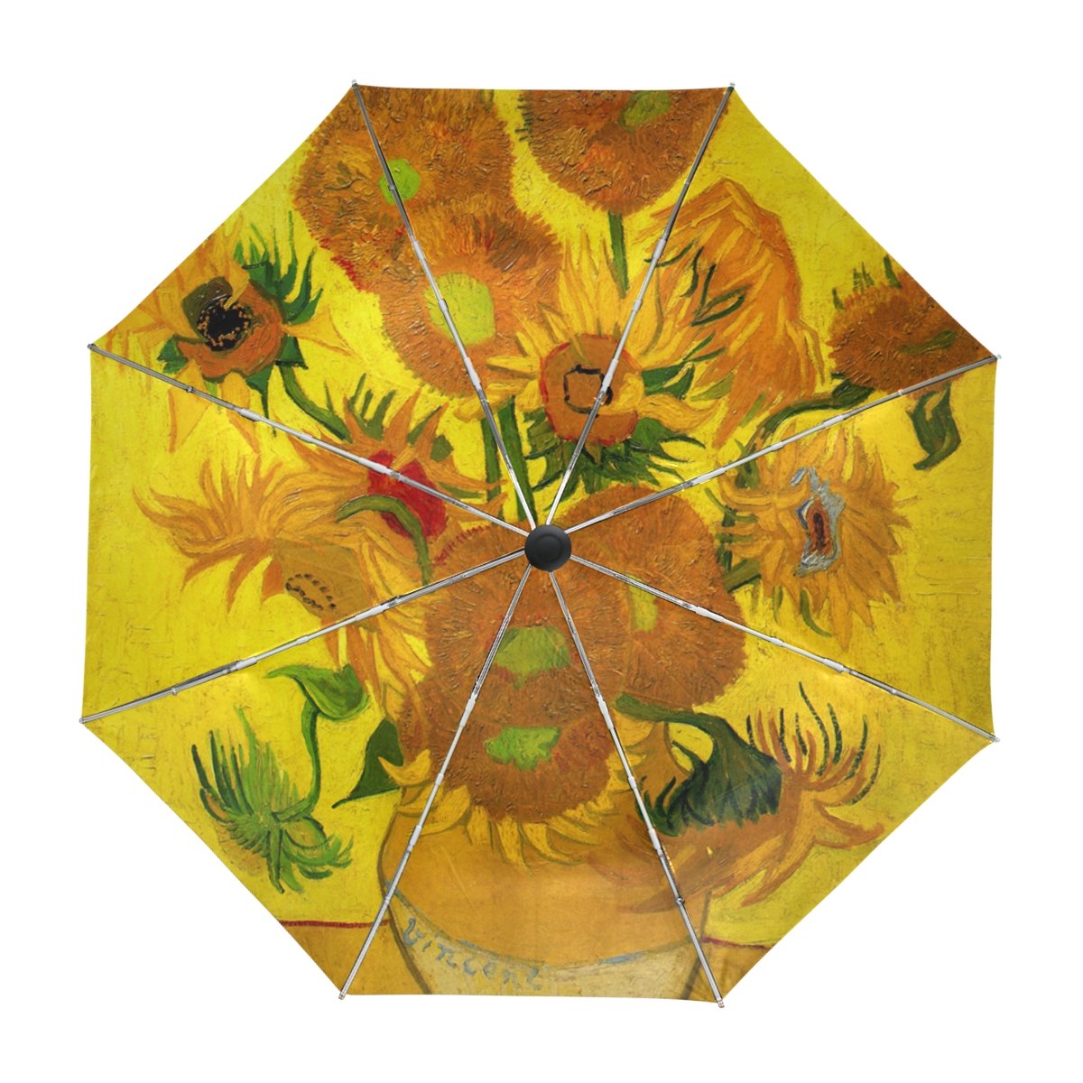 ALAZA Sonnenblumen Van Gogh Ölgemälde Regenschirm Reise Auto Öffnen Schließen UV-Schutz-windundurchlässiges Leichtes Regenschirm