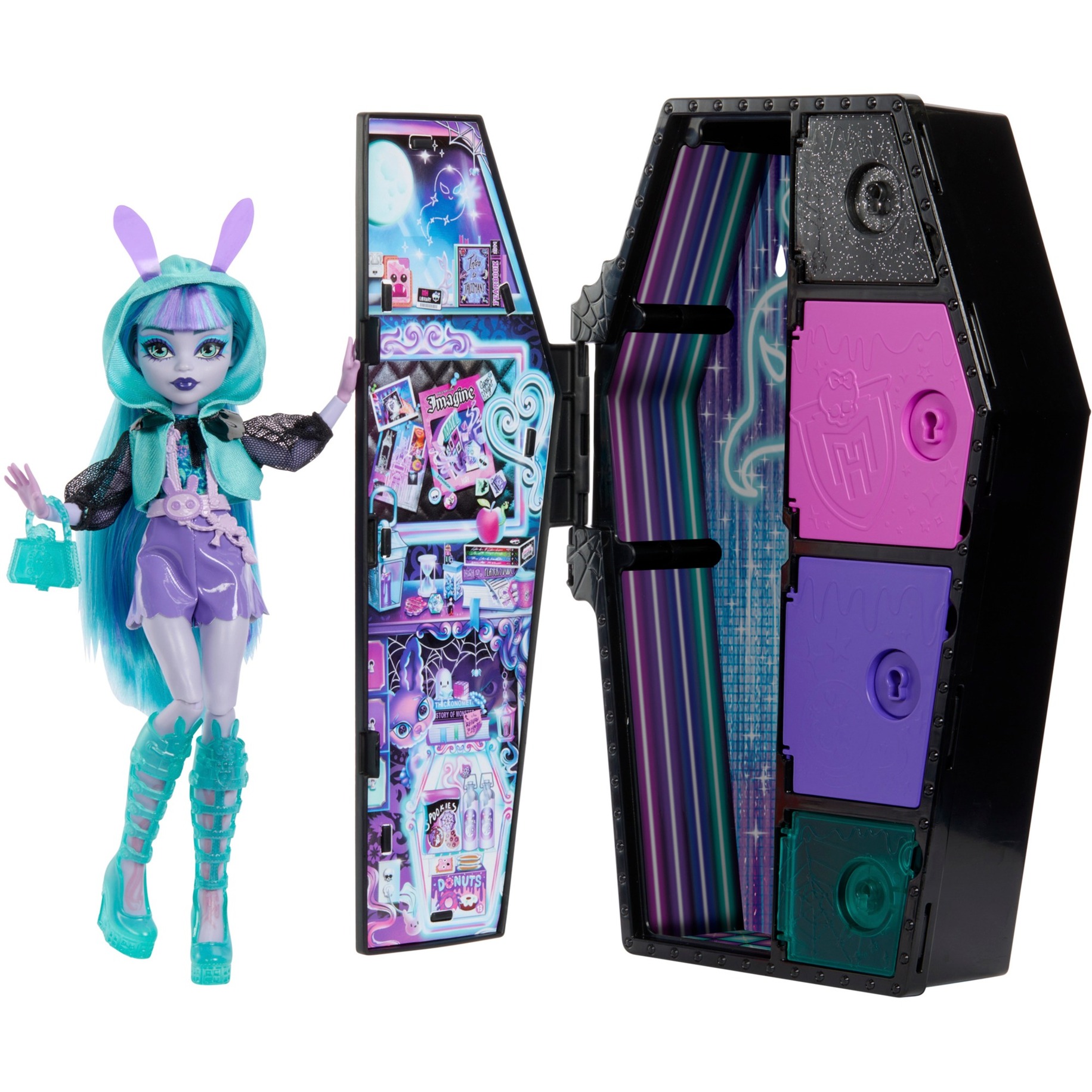 MONSTER HIGH Skulltimate Secrets Twyla-Puppe - Neon Frights Modeüberraschungen, leuchtende Accessoires, Color-Reveal-Schlüssel, für Kinder ab 6 Jahren, HNF82