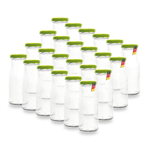 24 Leere Flaschen, kleine Glasflaschen 150 ml weiß TO43 mit hellgrünem Verschluss