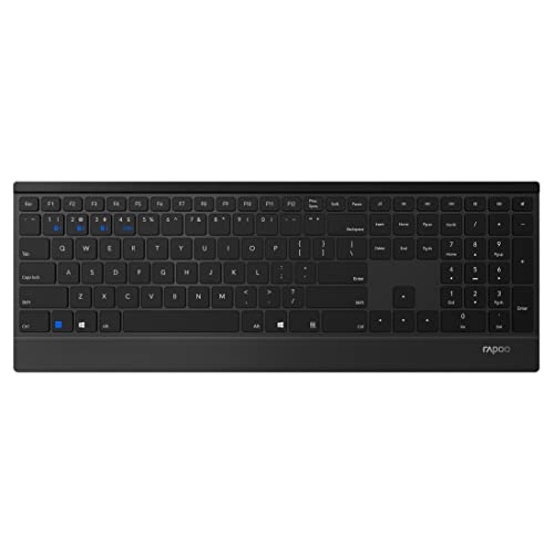 Rapoo E9500M drahtlose ultraflache Multimodus-Tastatur mit Bluetooth 3.0/4.0, 2,4 GHz, modernes Design, schwarz